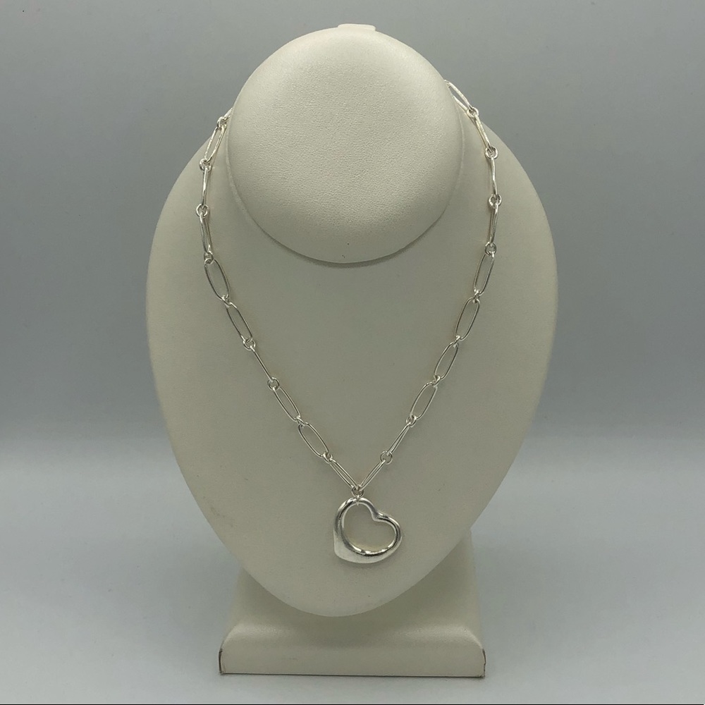 Sterling Silver Paper Clip Chain Heart Necklace - Picture 10 of 13